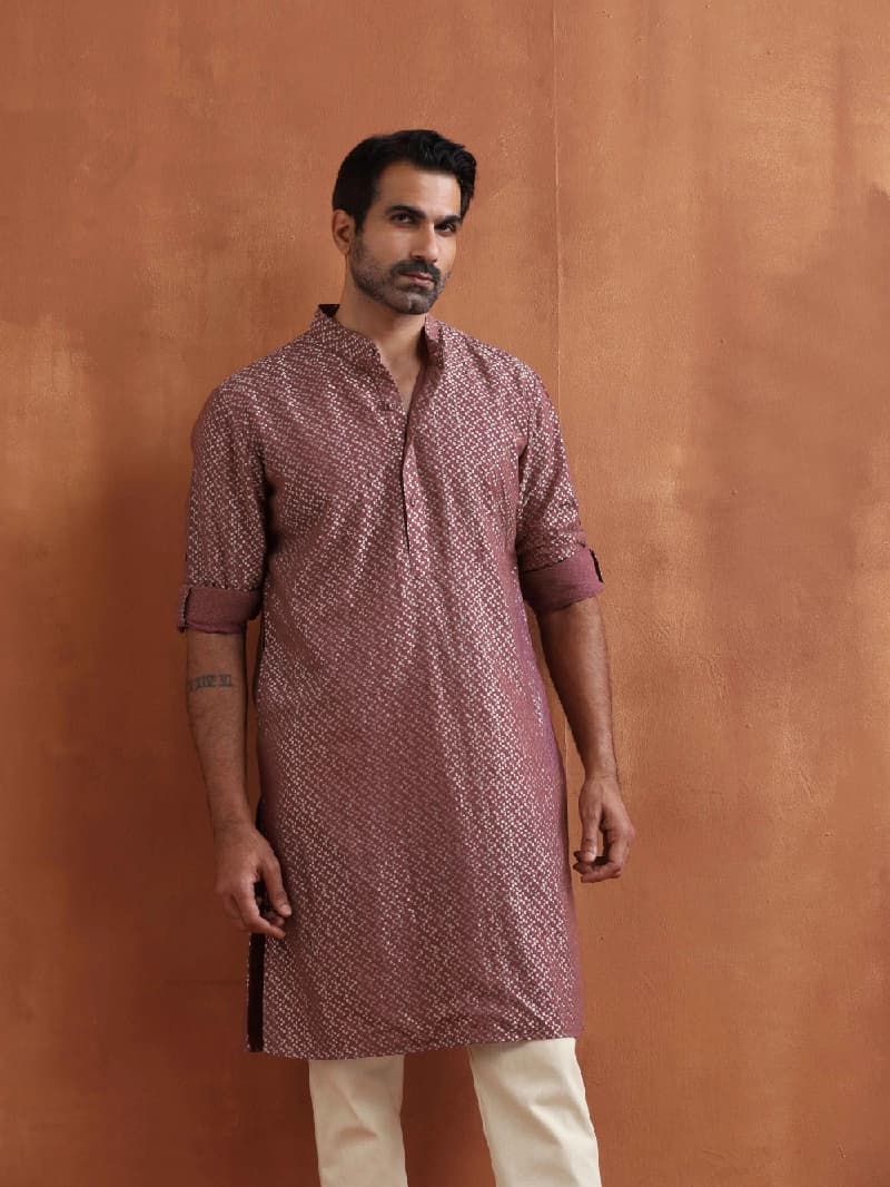 Men's Purple Festive Solid Regular Fit Kurta