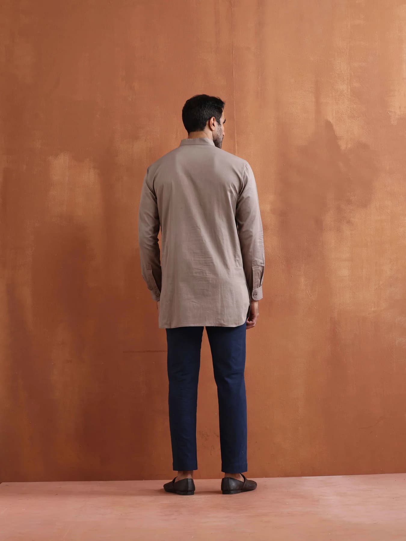 Men's Beige Festive Solid Regular Fit Cotton Kurta