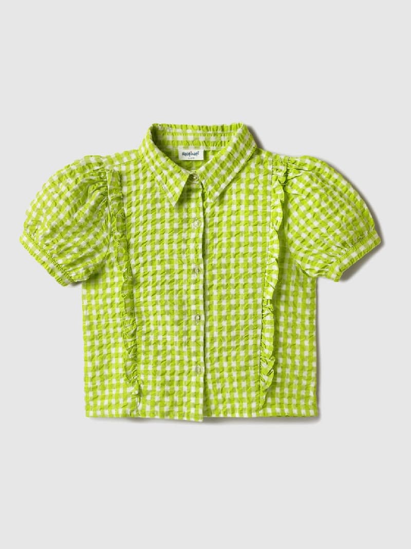Girls Green Gingham Checkered Top