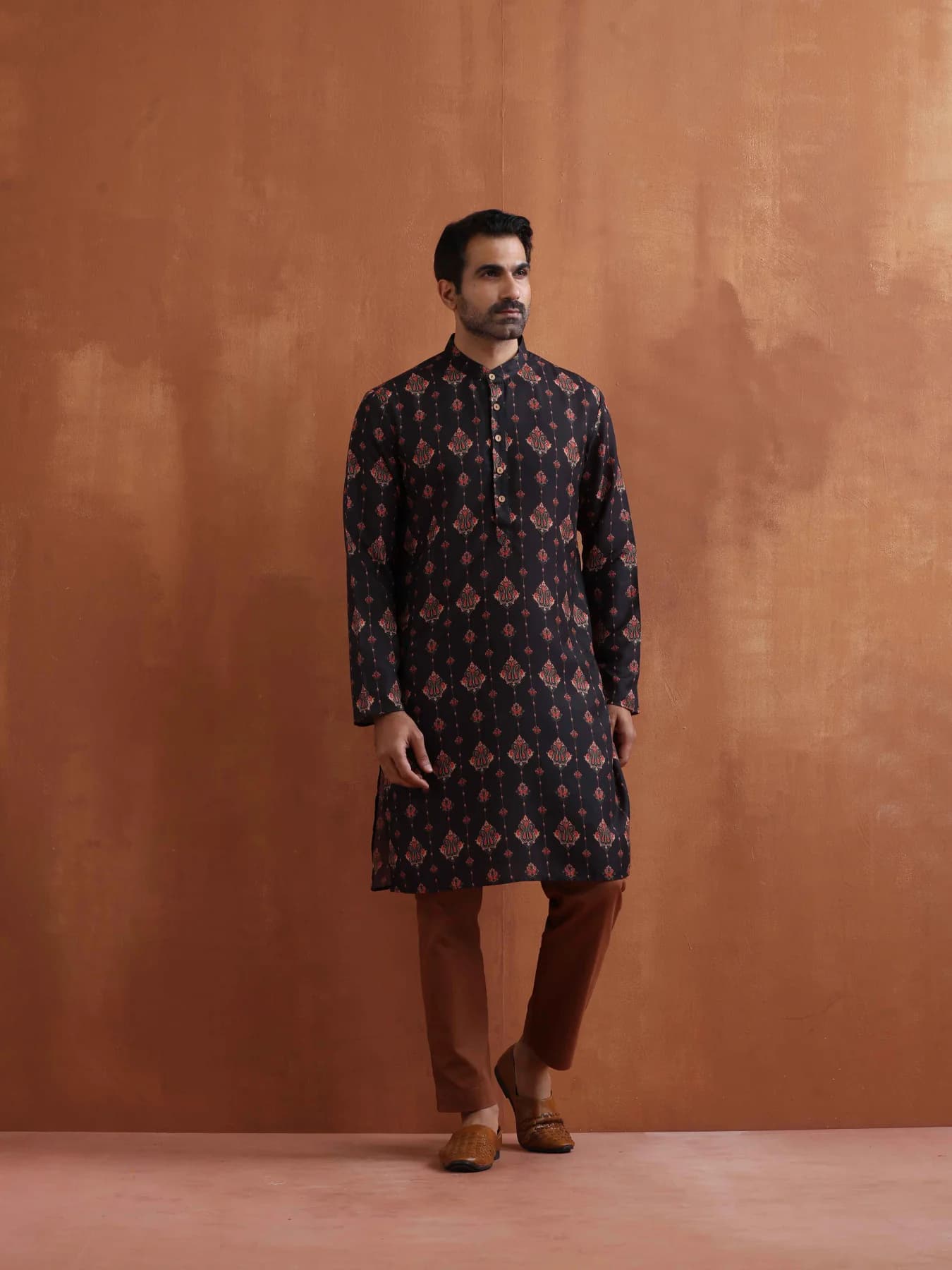 Men's Black Festive Geometric Regular Fit Kurta