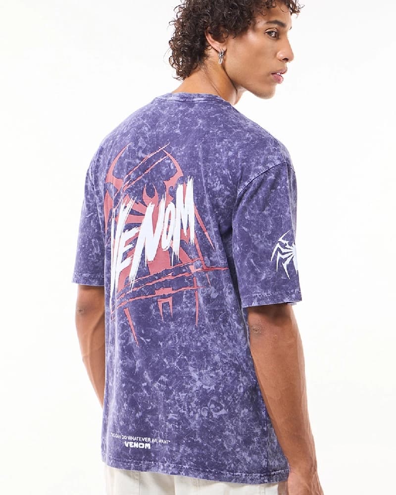 Men's Blue Casual Printed Oversized Fit Tshirt