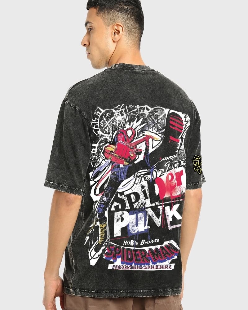 Men's Black Casual Printed Oversized Fit Tshirt