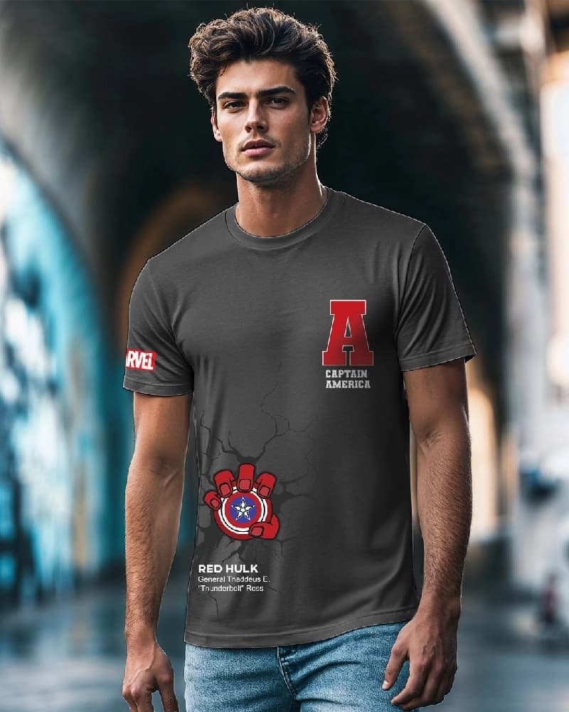 Men's Grey Casual Printed Regular Fit Tshirt