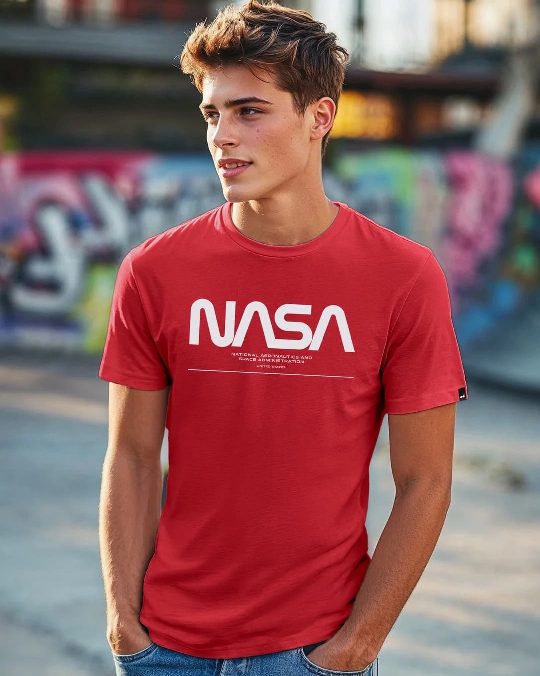Men's Red Casual Printed Regular Fit Tshirt