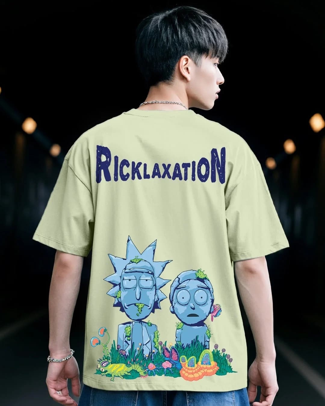 Men's Green Casual Printed Oversized Fit Tshirt