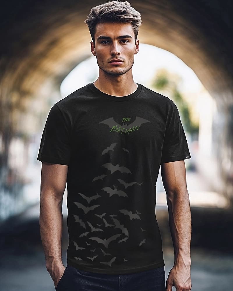 Men's Black Casual Printed Regular Fit Tshirt