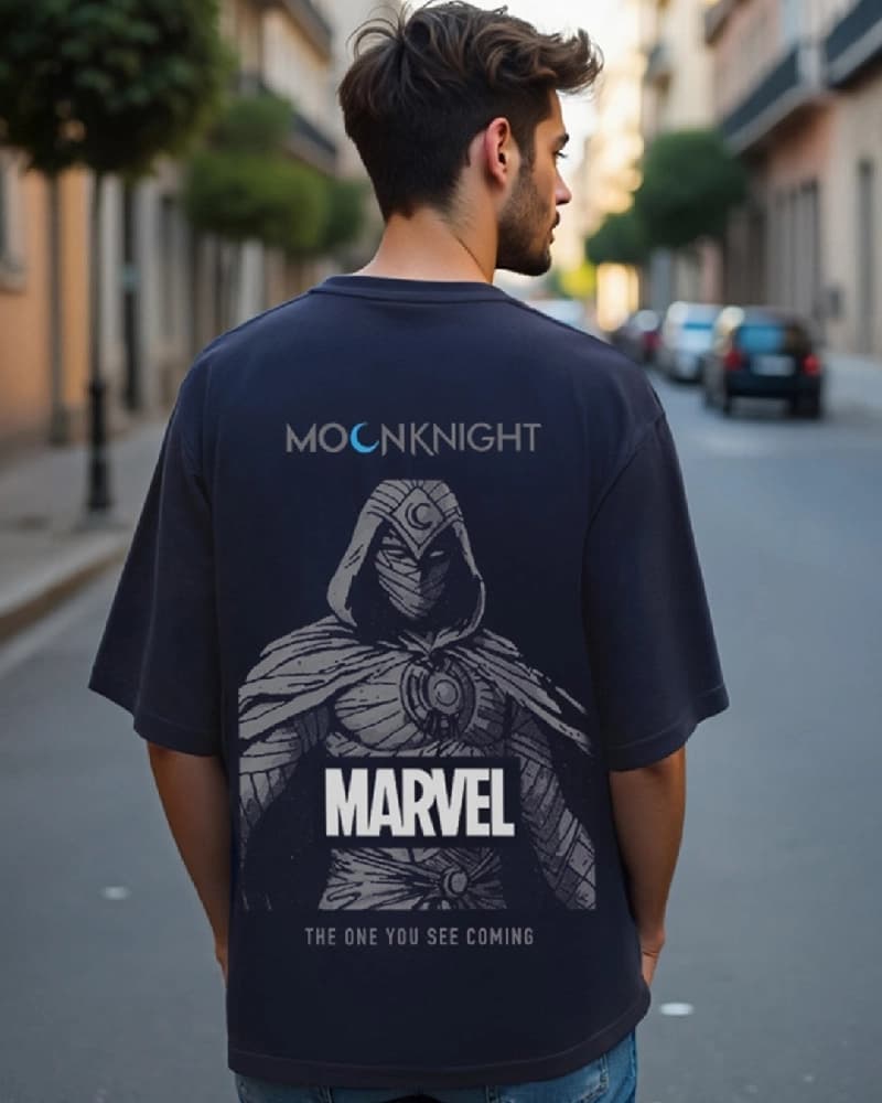 Men's Blue Casual Printed Oversized Fit Tshirt