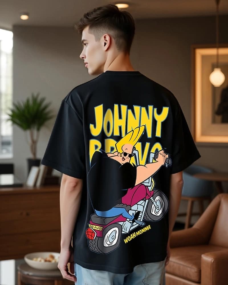 Men's Black Casual Printed Oversized Fit Tshirt