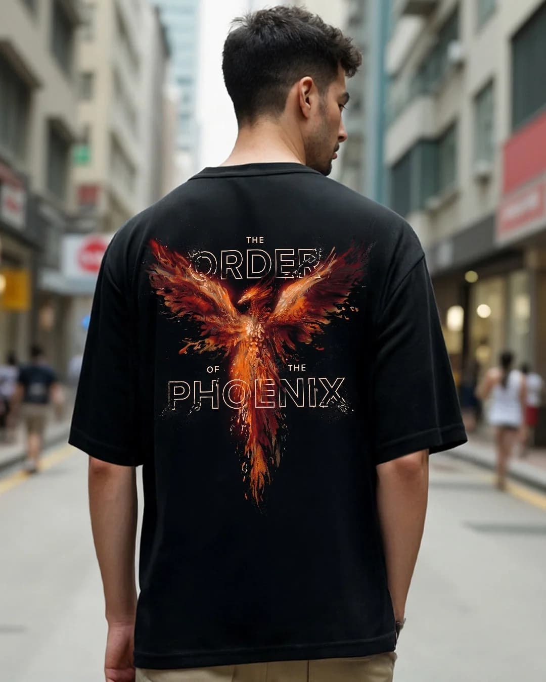 Men's Black Casual Printed Oversized Fit Tshirt