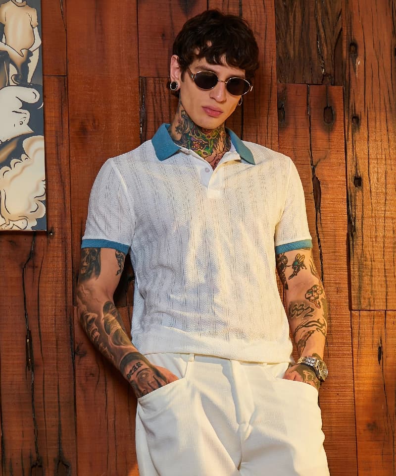 Men's White Casual Solid Tshirt