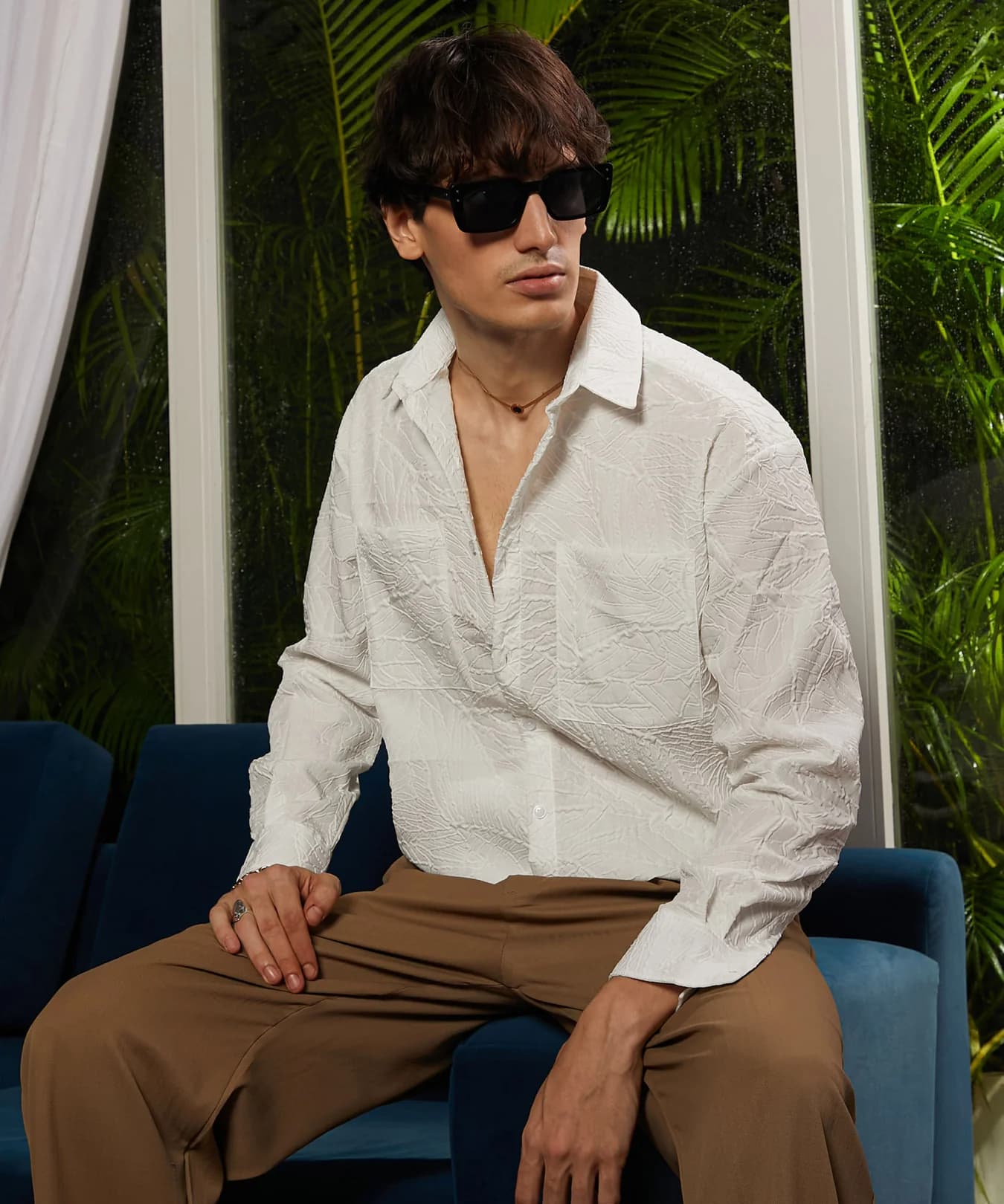 Men's White Casual Solid Shirt