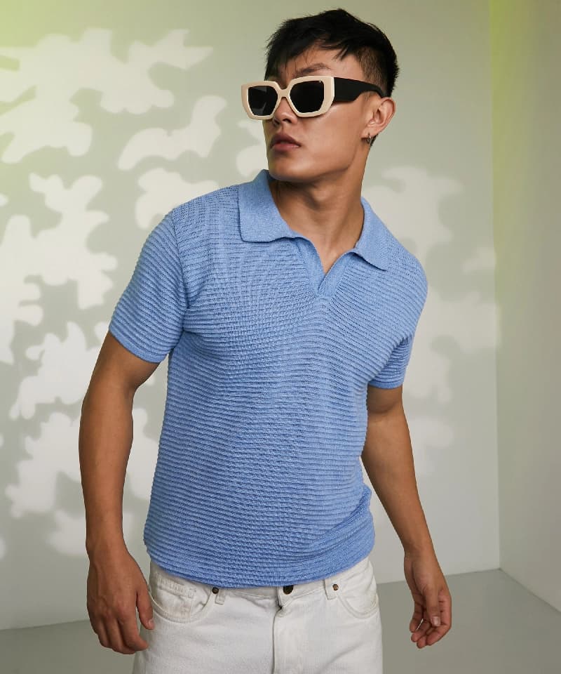 Men's Blue Casual Solid Tshirt