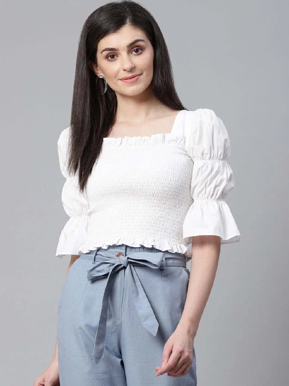 Women's White Casual Solid Slim Fit Top
