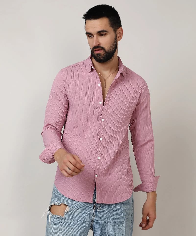 Men's Pink Casual Solid Shirt
