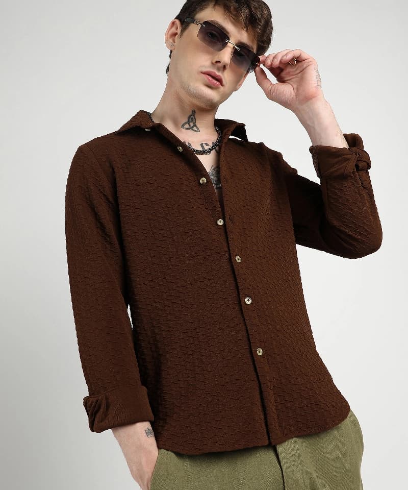 Men's Brown Casual Solid Shirt