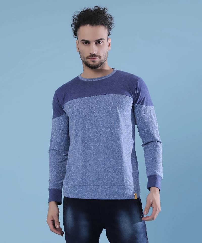 Men's Blue Casual Colorblocked Tshirt