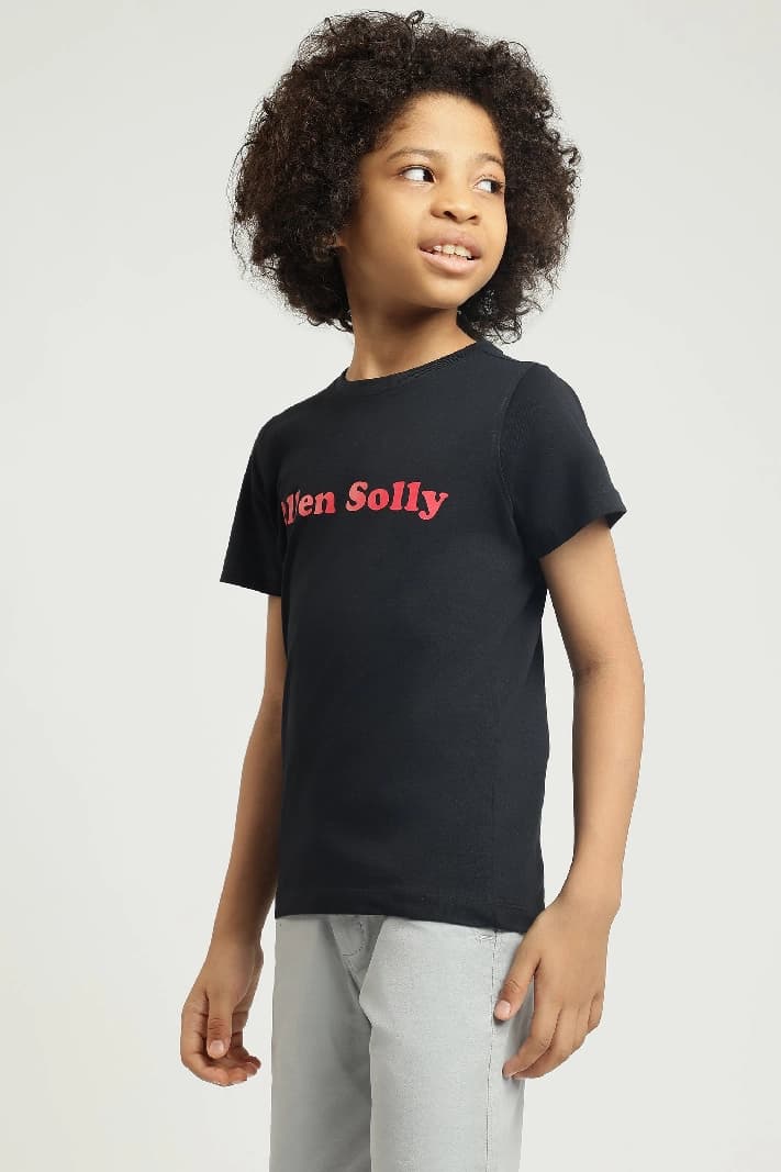 Boys Black Casual Printed Regular Fit Tshirt