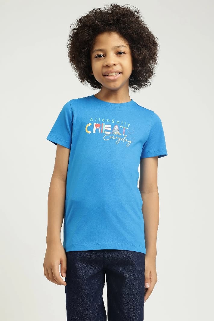 Boys Blue Casual Printed Regular Fit Tshirt