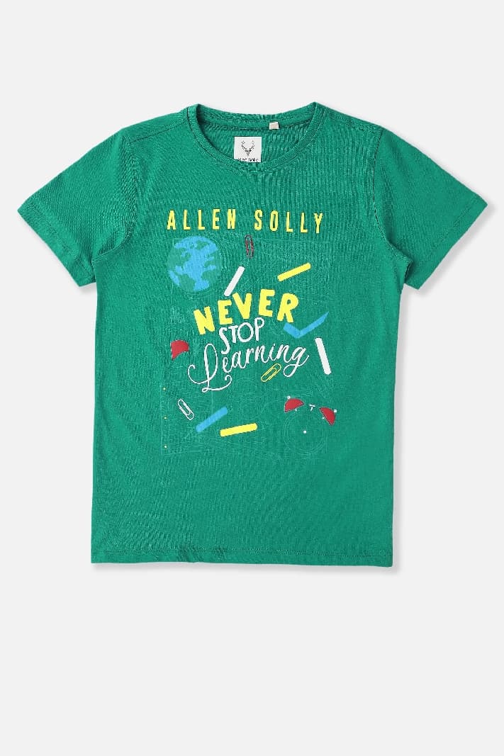 Boys Green Casual Printed Regular Fit Tshirt