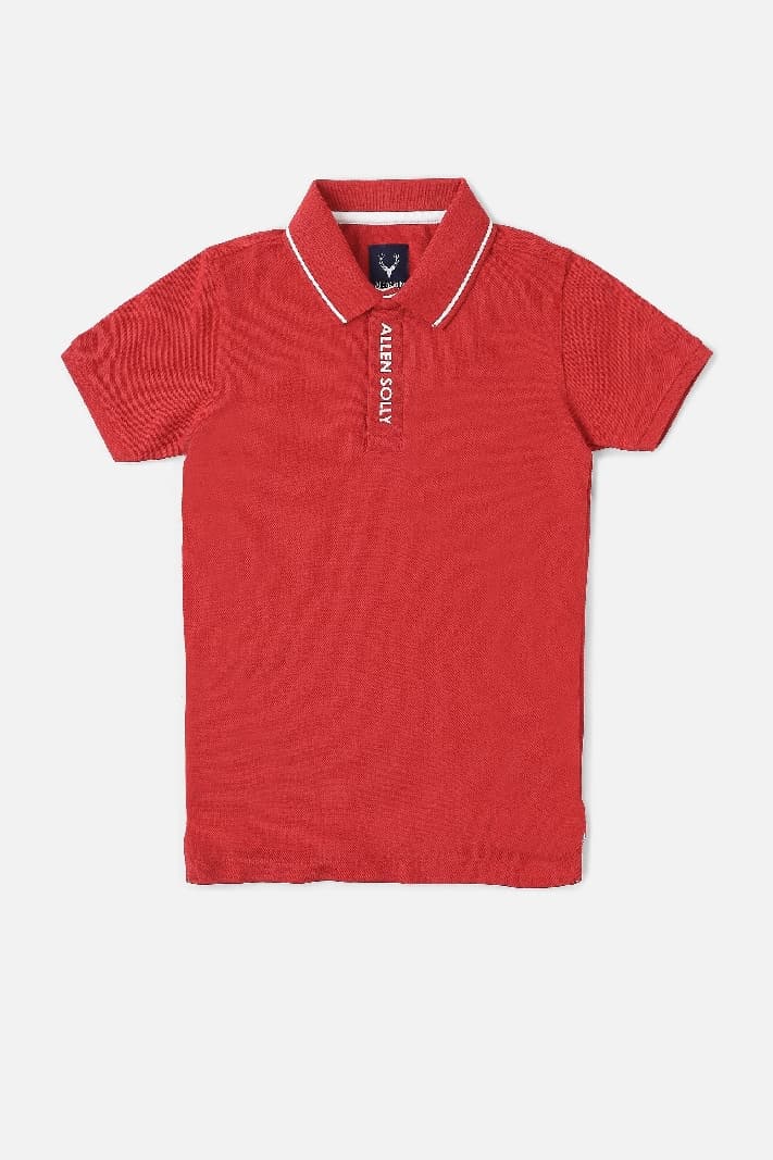Boys Red Casual Solid Regular Fit Polo Tshirt