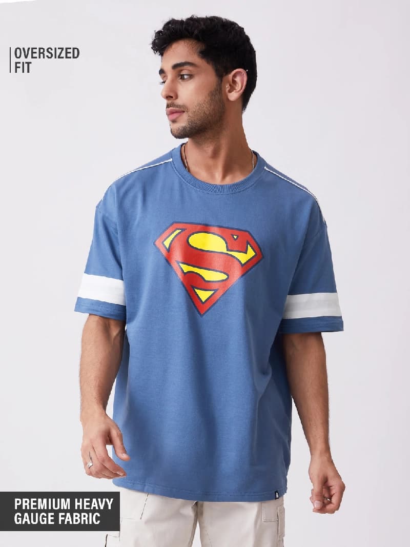 Men's Blue Casual Oversized Fit Tshirt