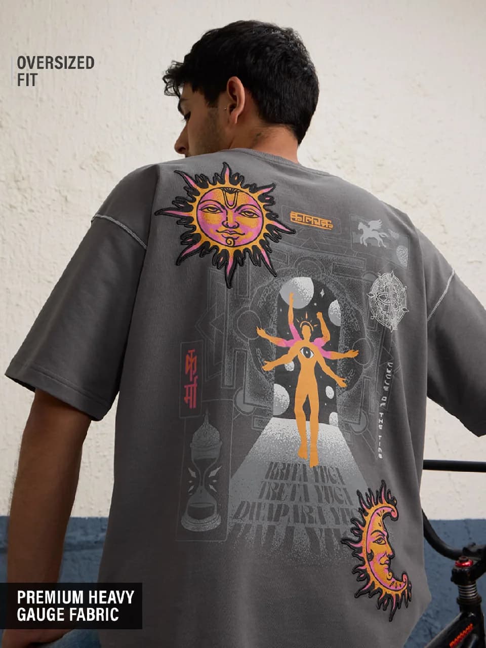 Men's Grey Casual Oversized Fit Tshirt