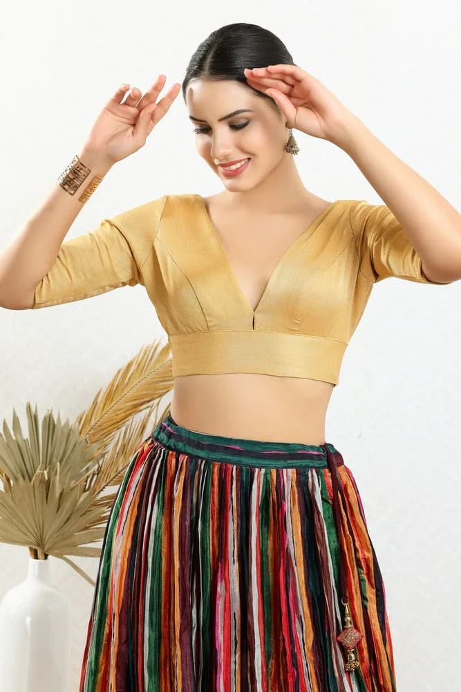 Women's Gold Festive Regular Fit Blouse