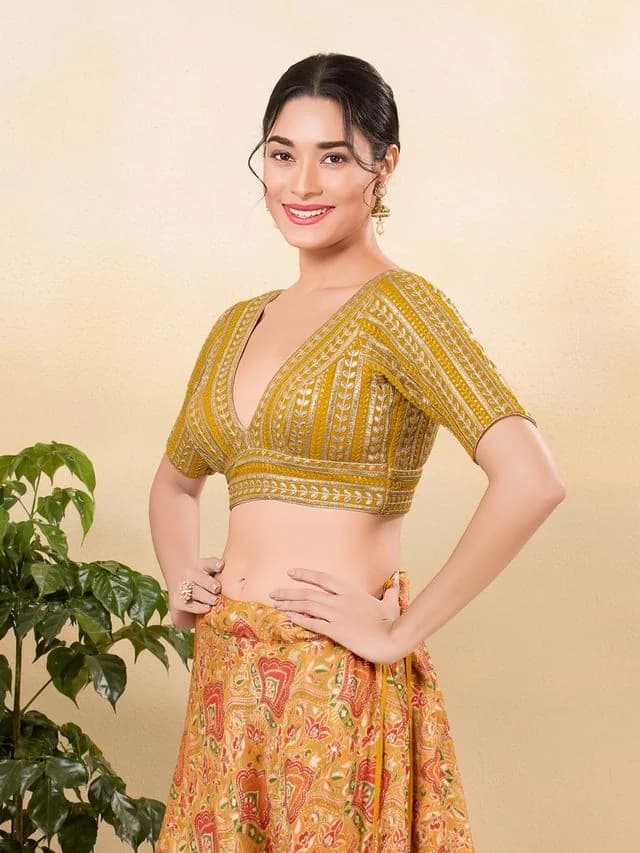 Women's Yellow Festive Regular Fit Blouse