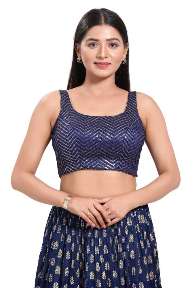 Women's Navy Festive Regular Fit Blouse