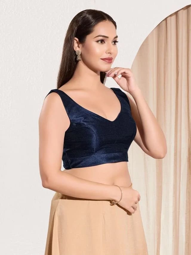 Women's Navy Festive Regular Fit Blouse