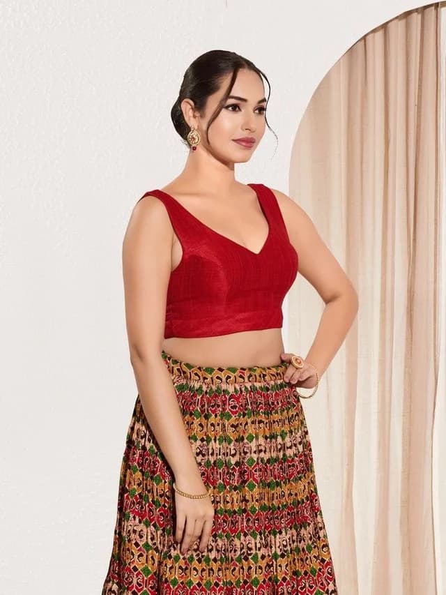 Women's Red Festive Regular Fit Blouse
