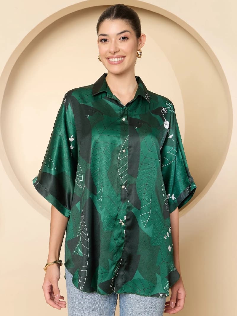 Women's Green Casual Printed Top