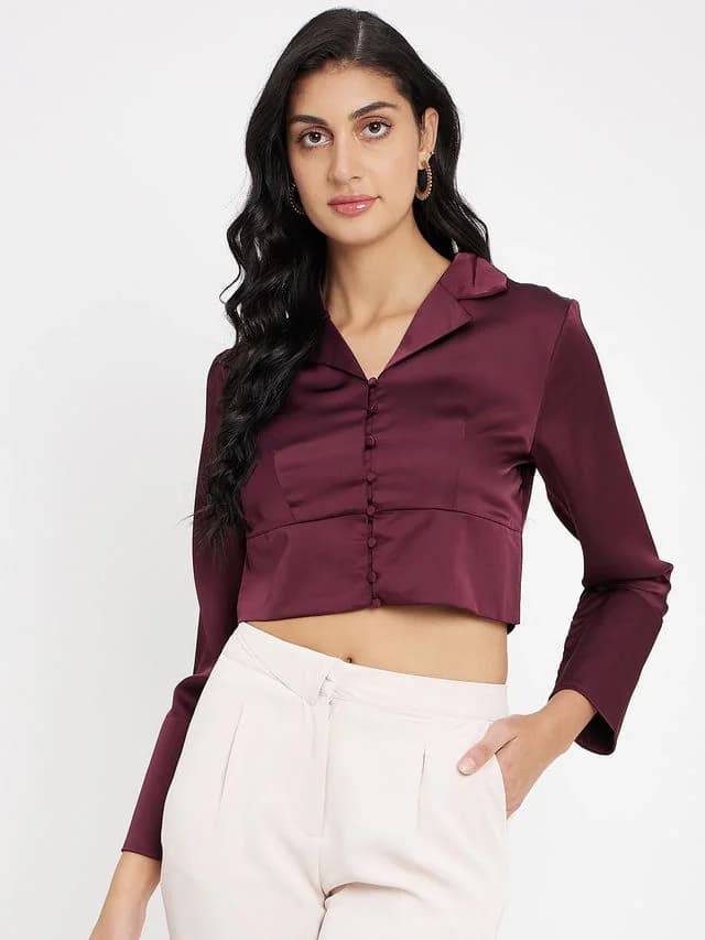 Women's Red Casual Solid Regular Fit Top