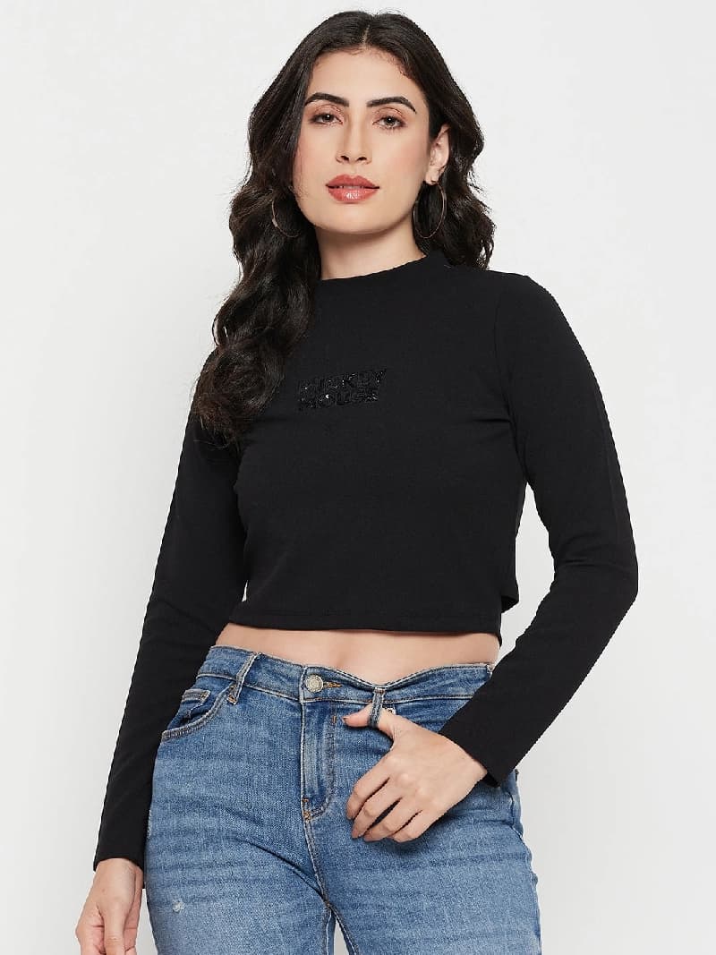 Women's Black Casual Solid Regular Fit Top