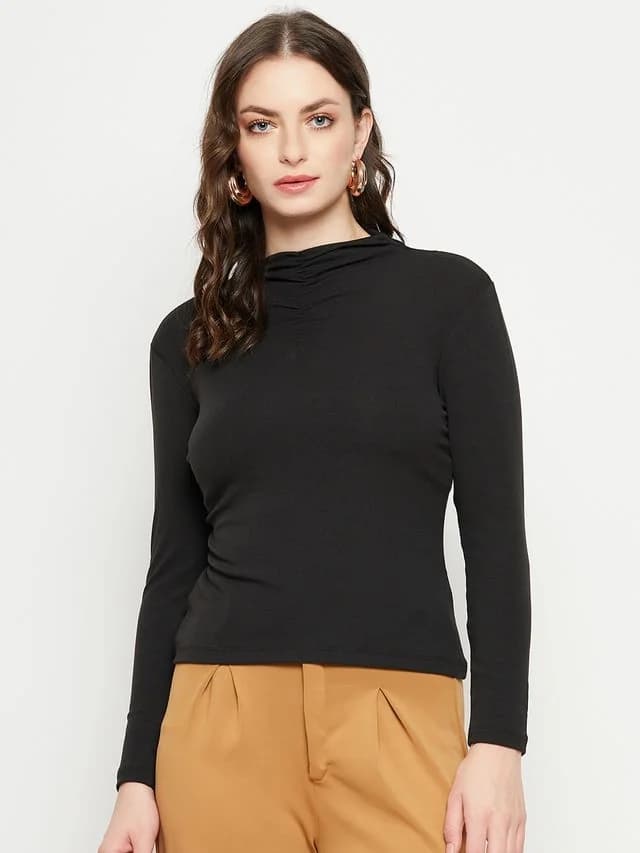 Women's Black Casual Solid Regular Fit Top