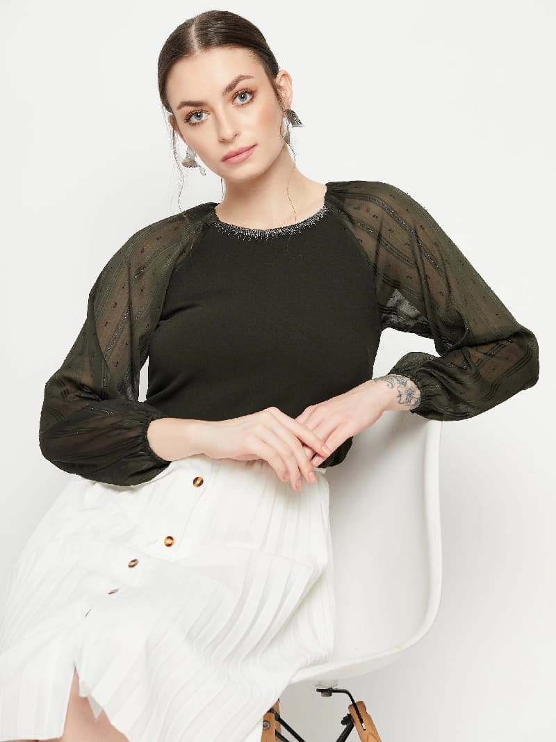 Women's Green Casual Regular Fit Top