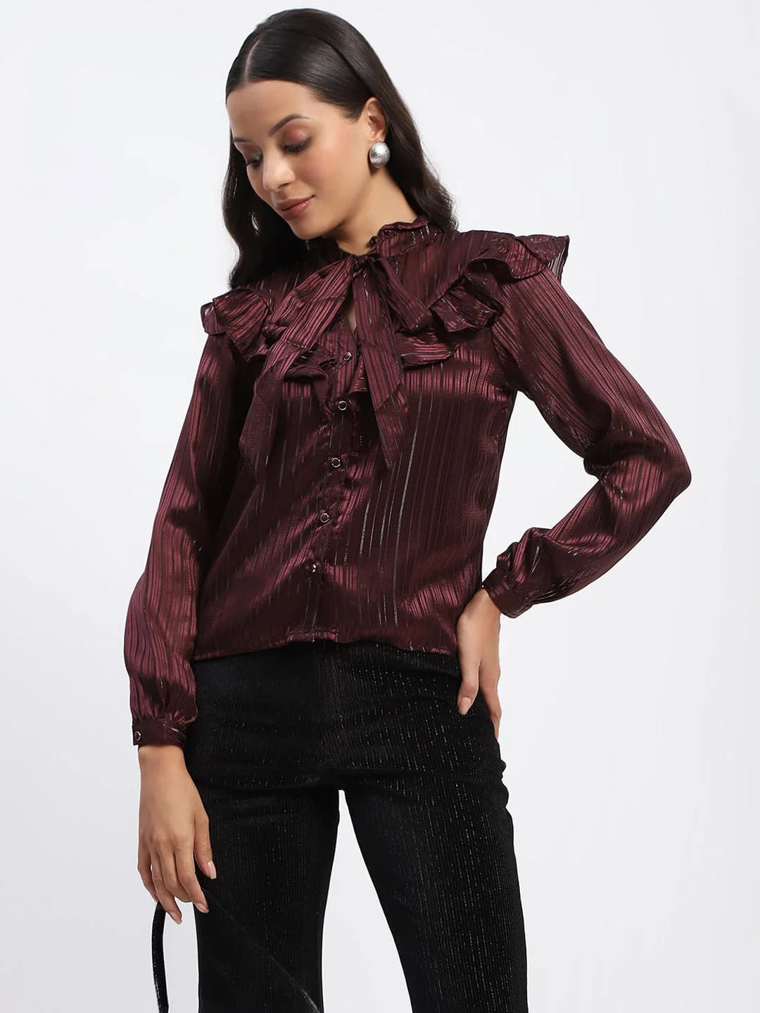 Women's Red Casual Striped Regular Fit Top