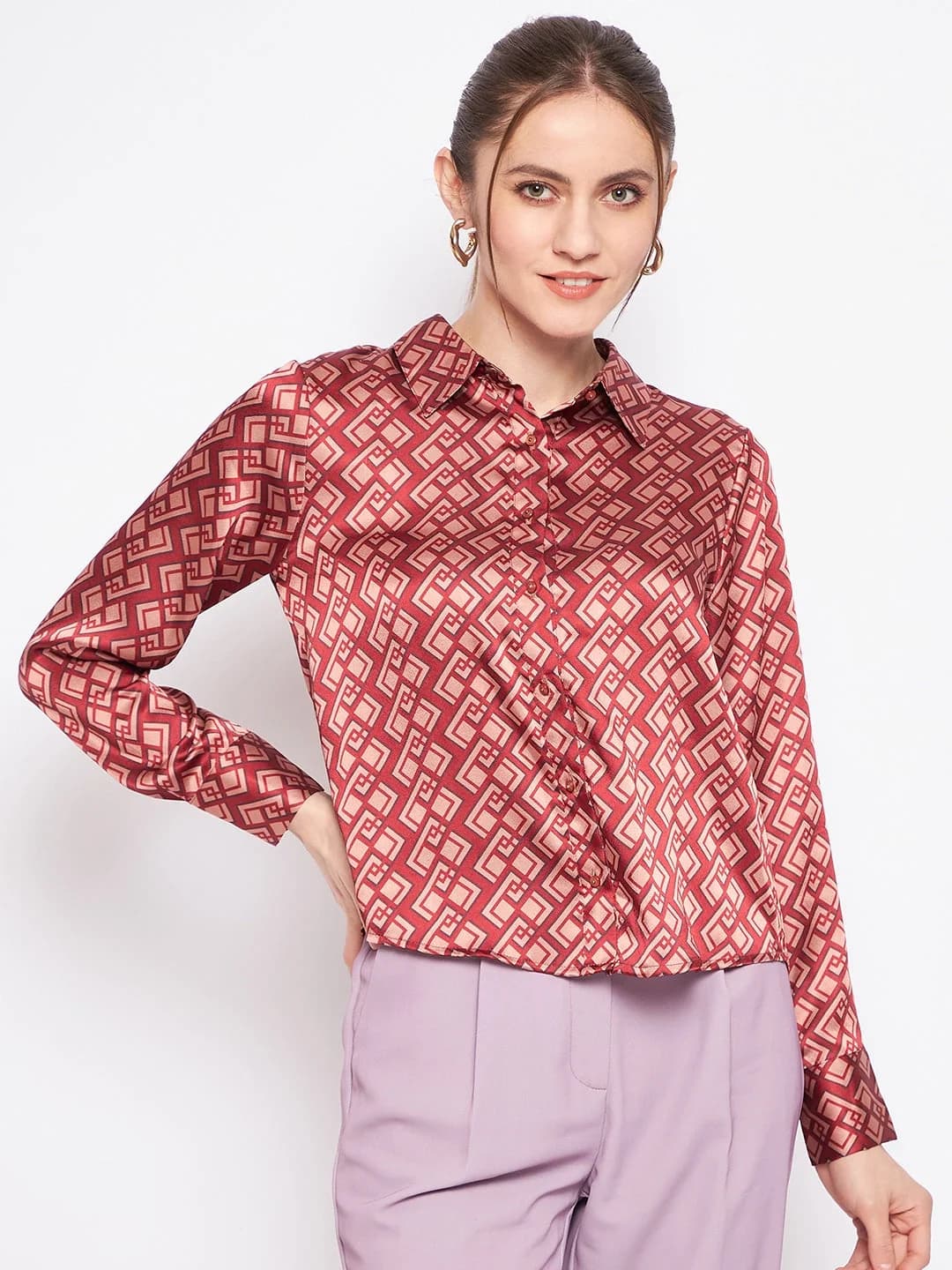 Women's Brown Casual Printed Regular Fit Shirt