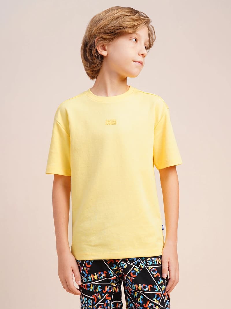 Boys Yellow Solid Oversized Fit Casual Tshirt