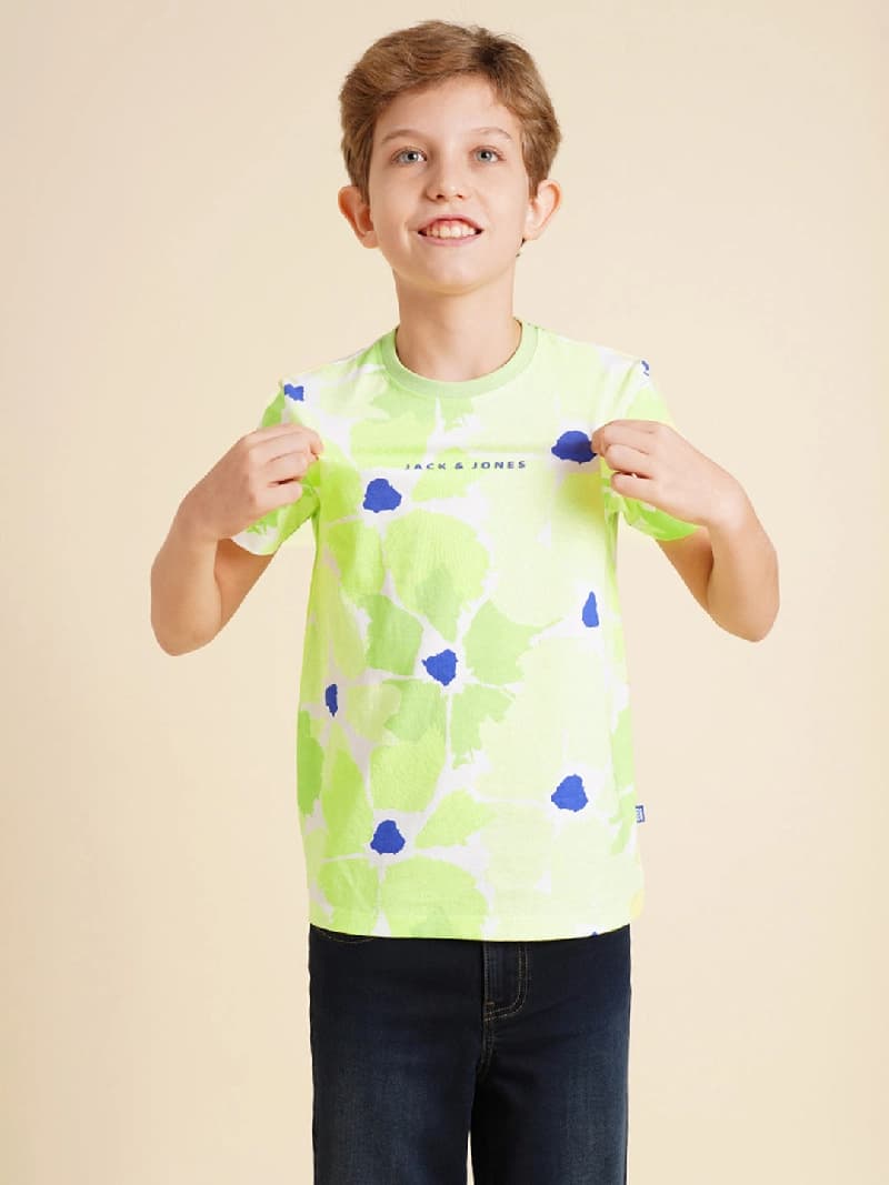 Boys Green Printed Regular Fit Casual Tshirt