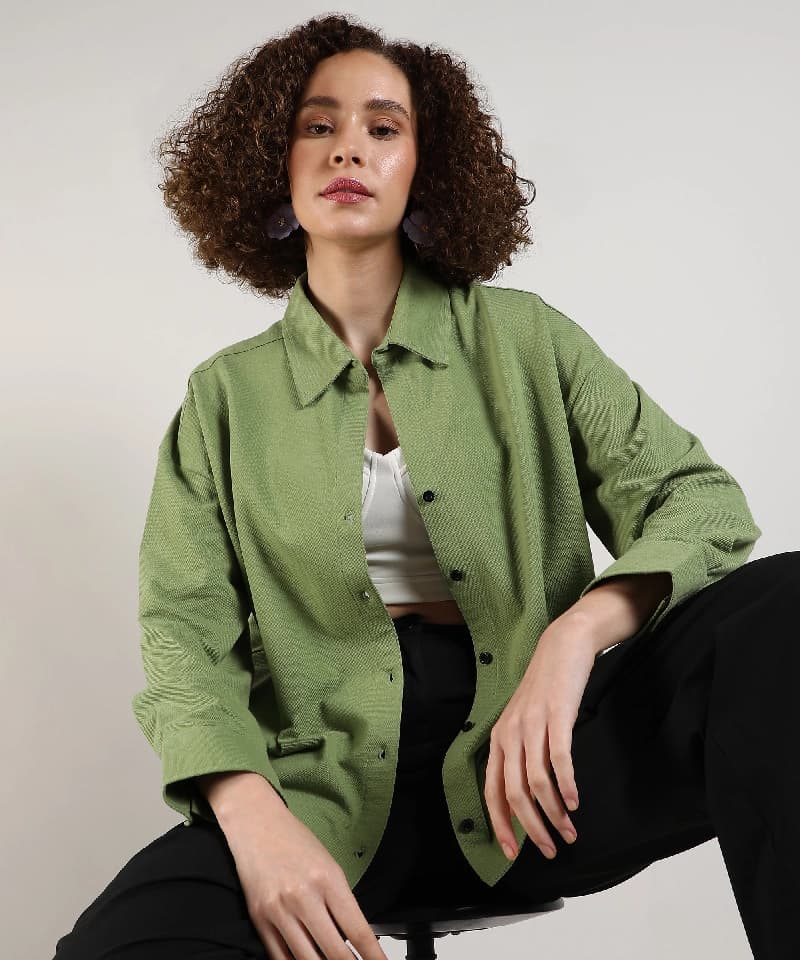 Women's Green Casual Solid Regular Fit Shirt