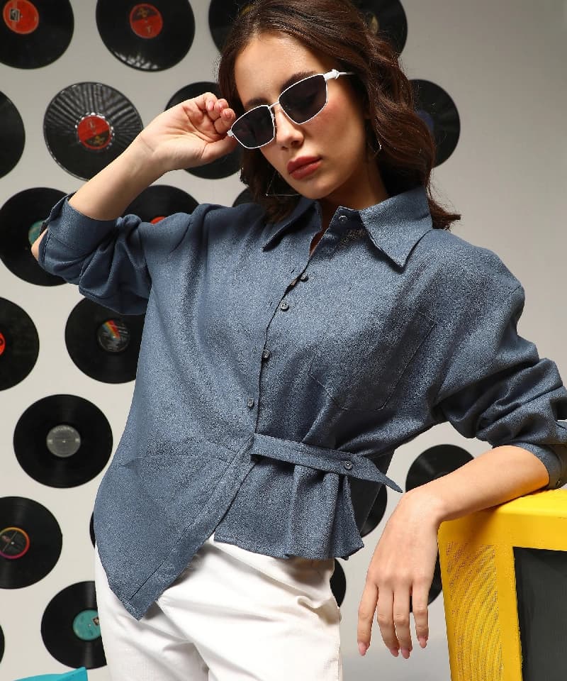 Women's Blue Casual Solid Regular Fit Shirt