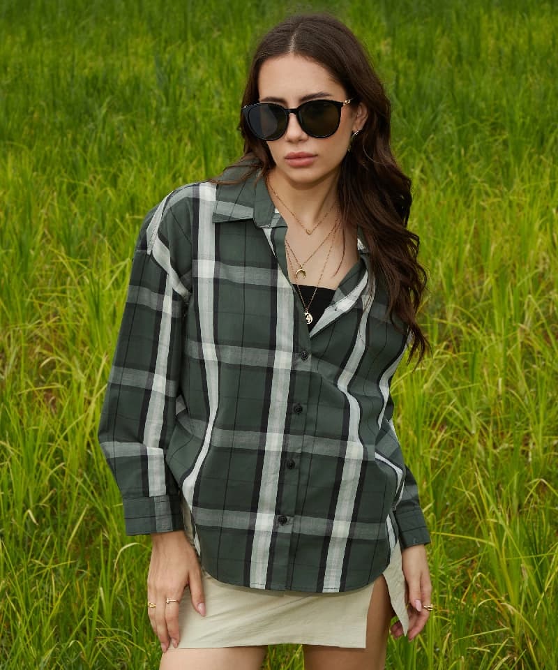 Women's Green Casual Checked Shirt