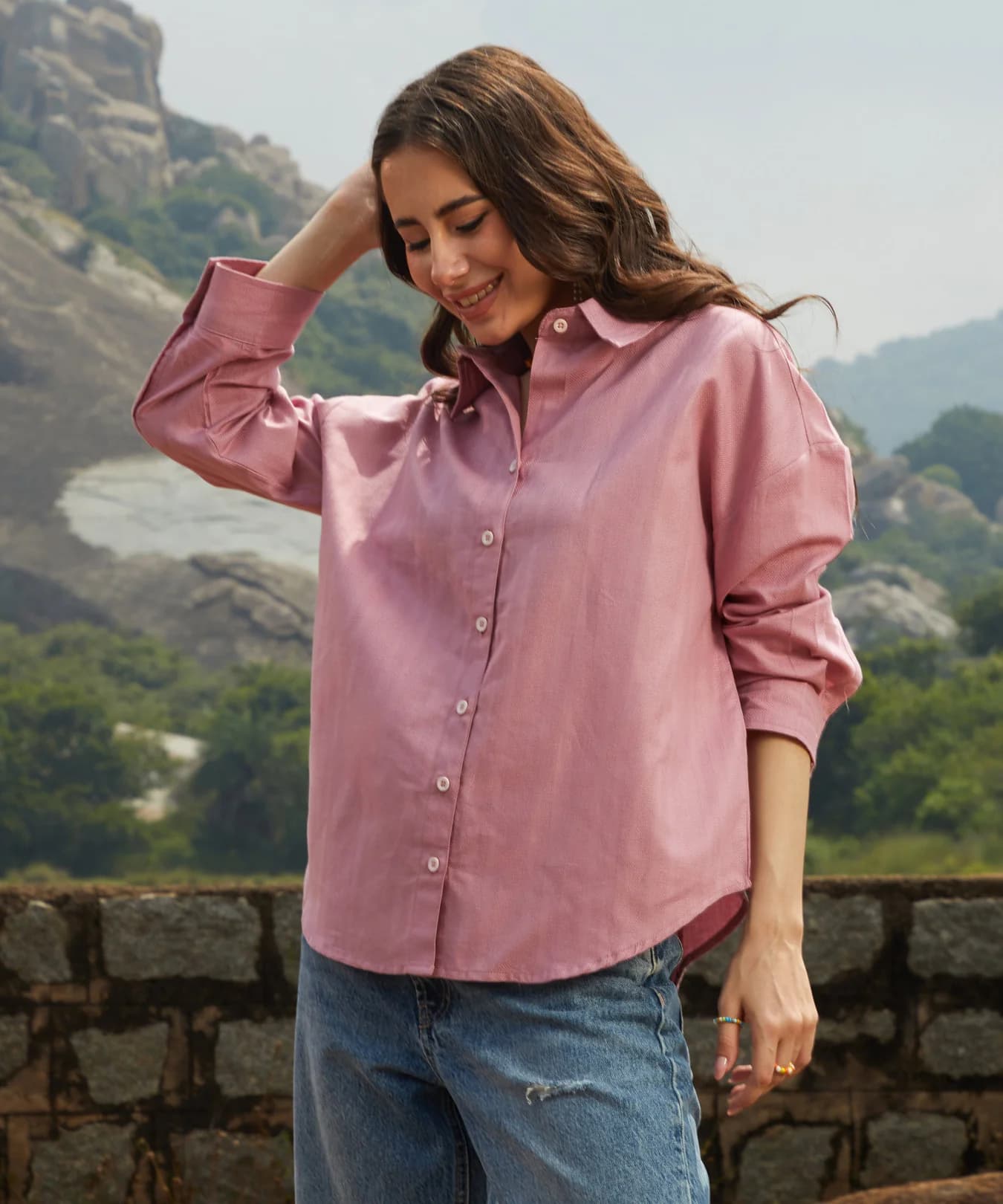 Women's Pink Casual Solid Regular Fit Shirt