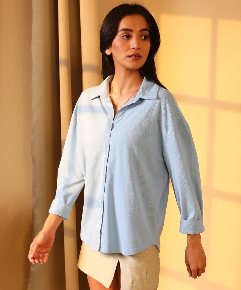 Women's Blue Casual Solid Regular Fit Shirt