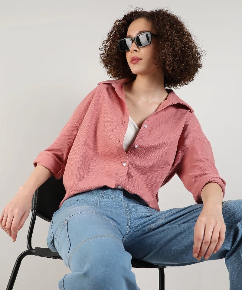 Women's Pink Casual Solid Regular Fit Shirt