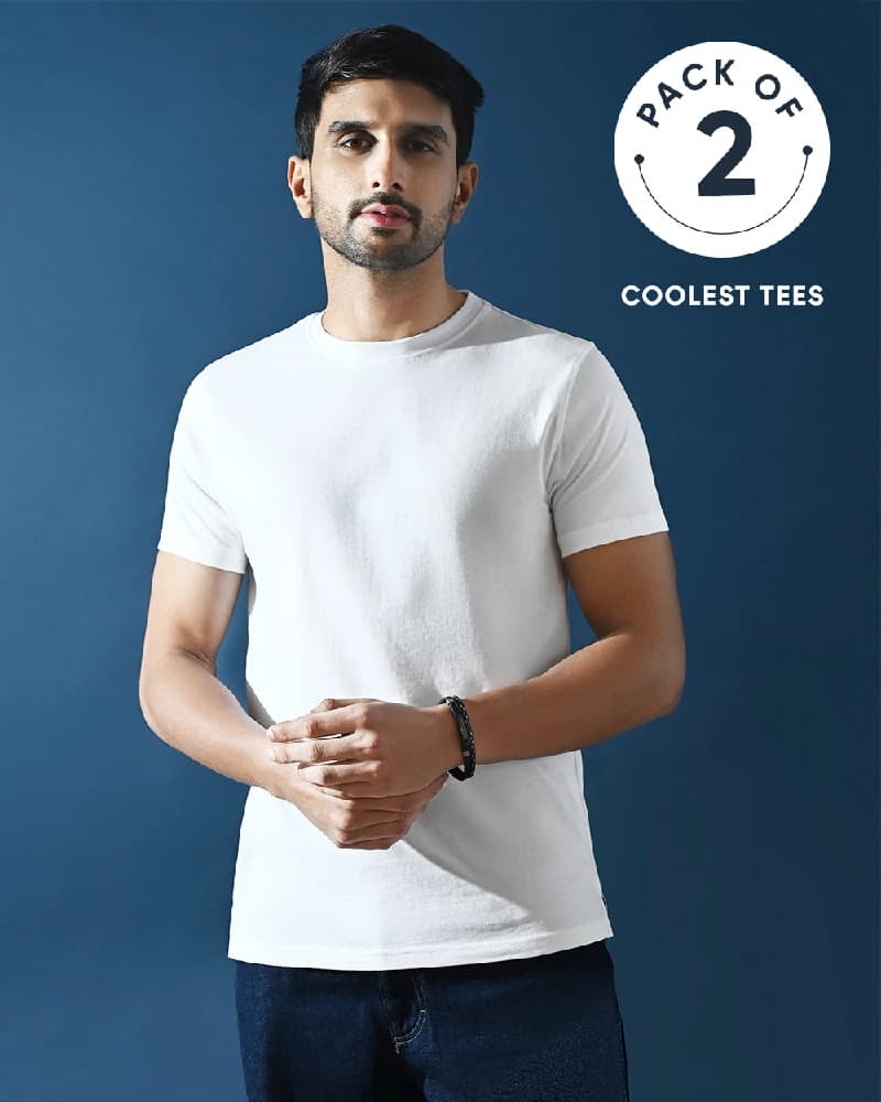 Men's White Casual Solid Regular Fit Tshirt