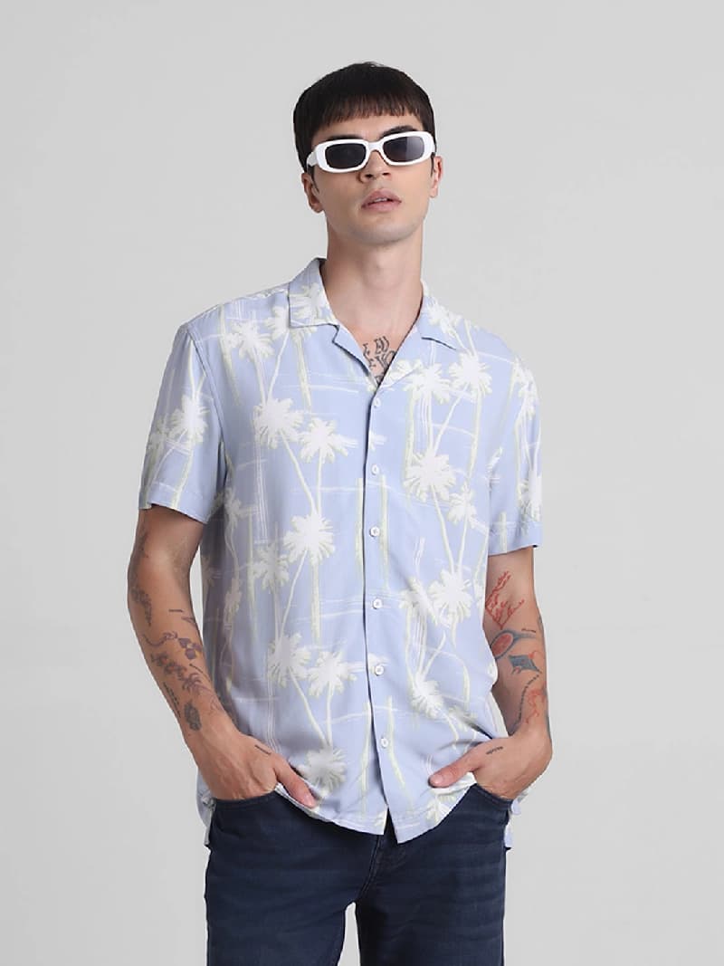 Men's Blue Casual Regular Fit Half Sleeves Shirt
