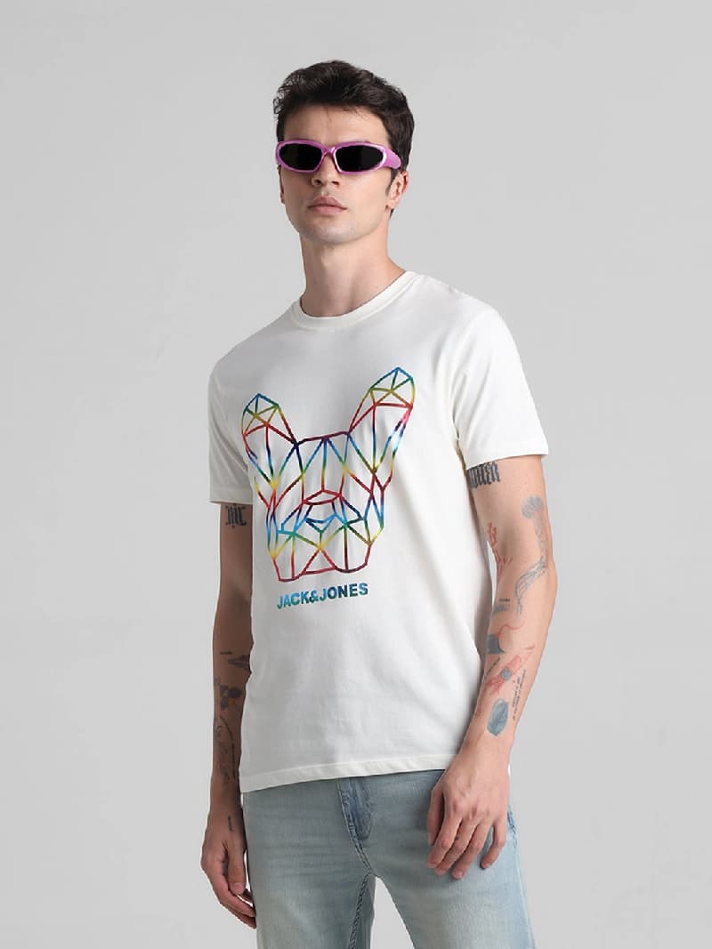 Men's White Casual Slim Fit Half Sleeves Tshirt