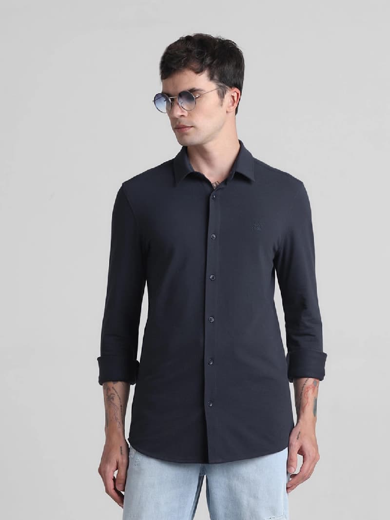 Men's Black Casual Slim Fit Full Sleeves Shirt